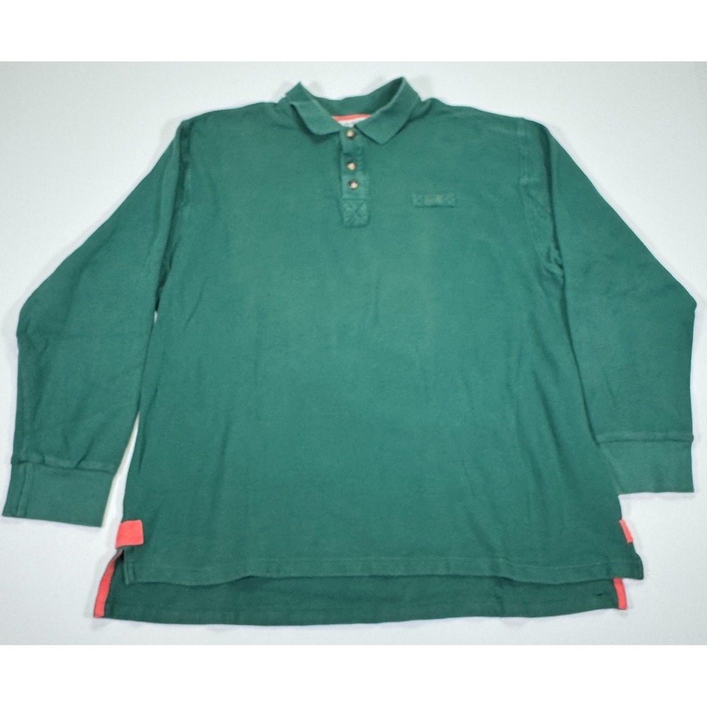 Orvis Mens XLT Green Long Sleeve Rugby Polo Shirt 100% Cotton Embroidered